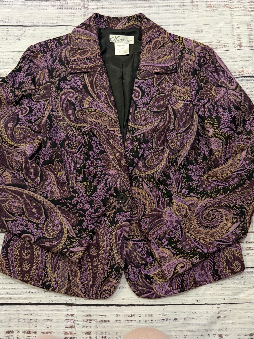 Vintage Y2K DressBarn Purple Paisley Tapestry Blazer Jacket Women’s Size 14